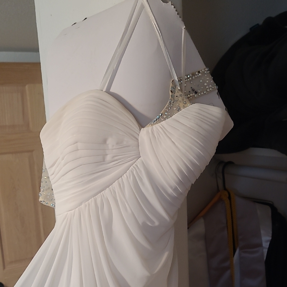 La Femme White Prom Dress with Silver Accents